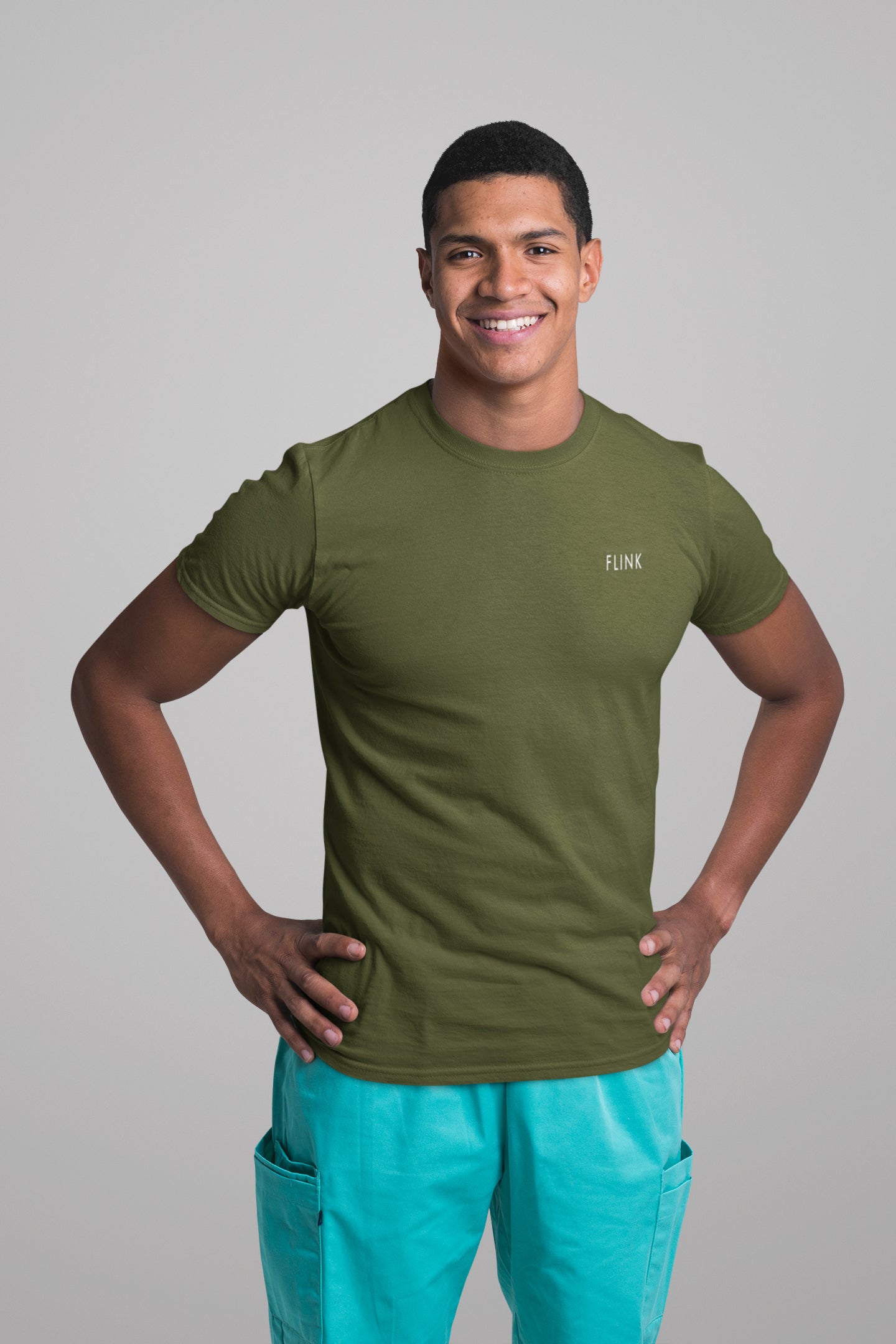 Flink Green Round Neck T-shirt For Men