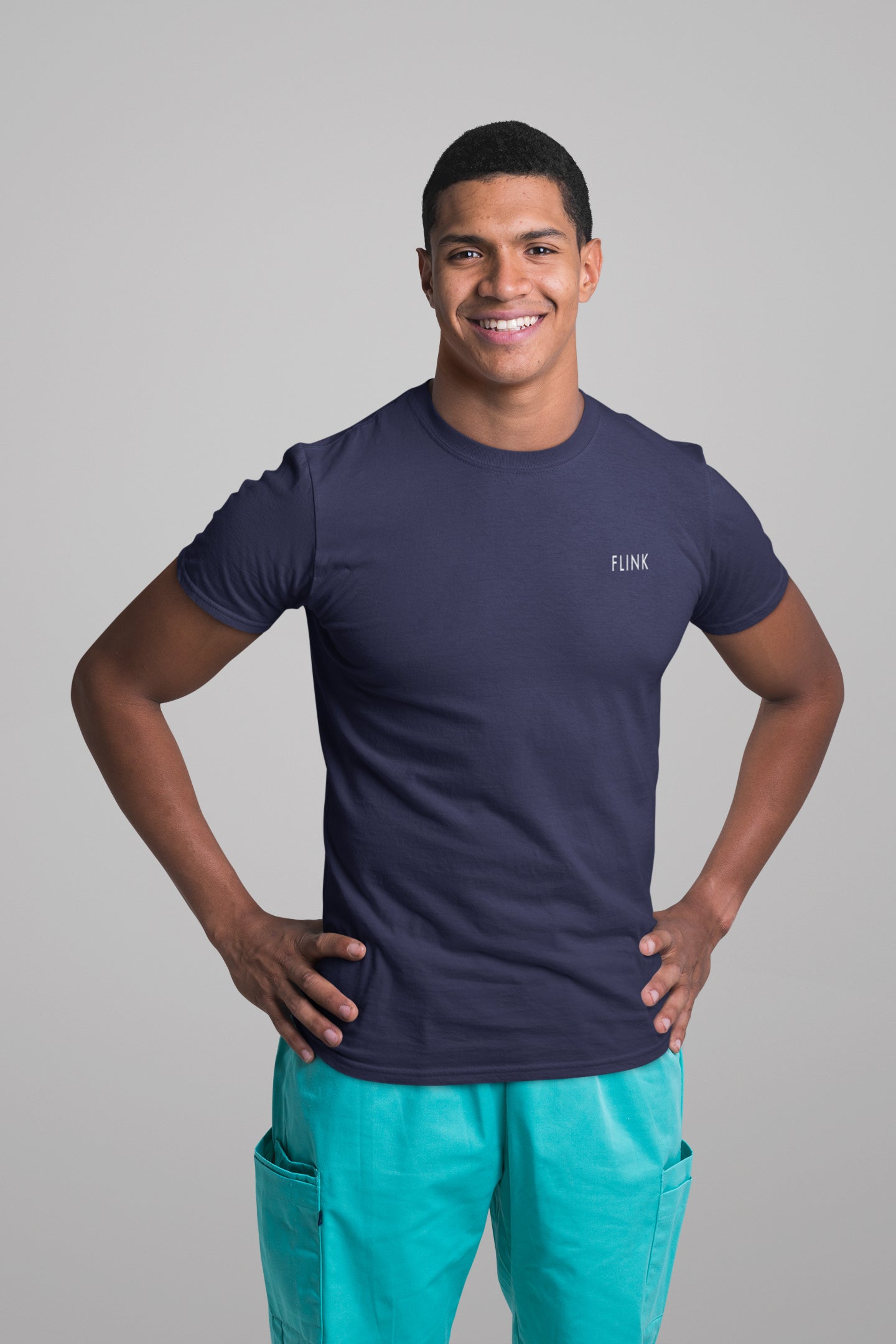 Flink Dark Blue Round Neck T-shirt For Men