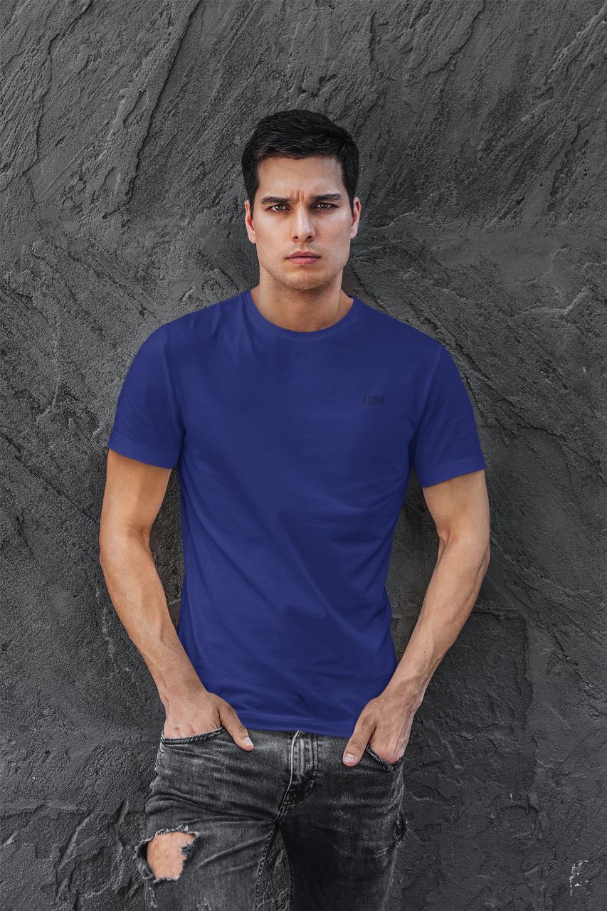 Flink Blue Round Neck T-shirt For Men