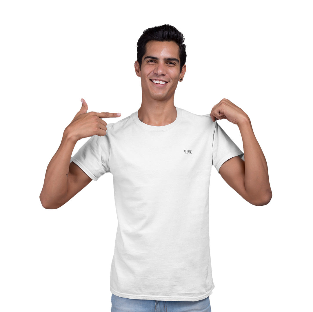 Flink White Round Neck T-shirt For Men