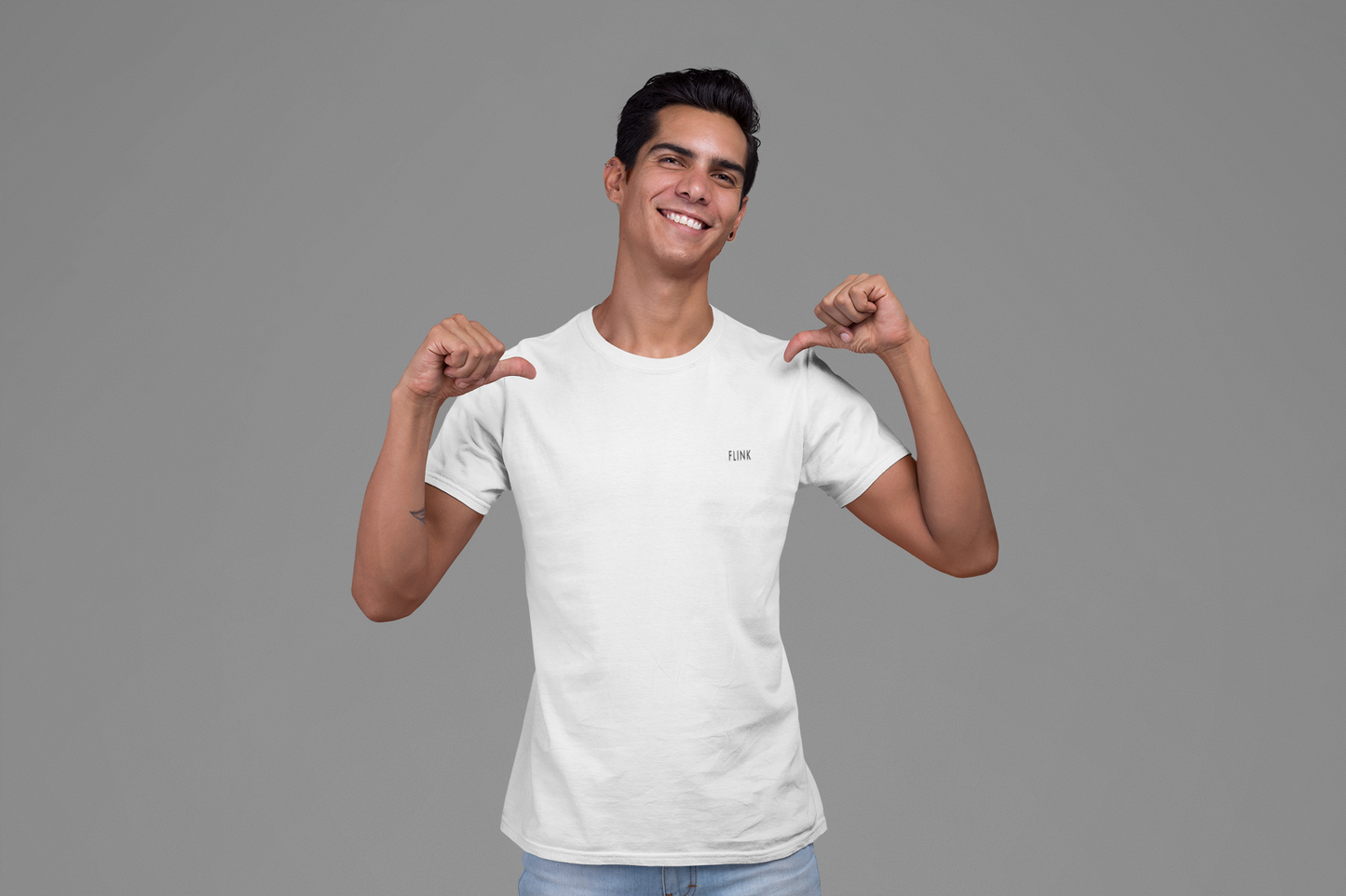 Flink White Round Neck T-shirt For Men