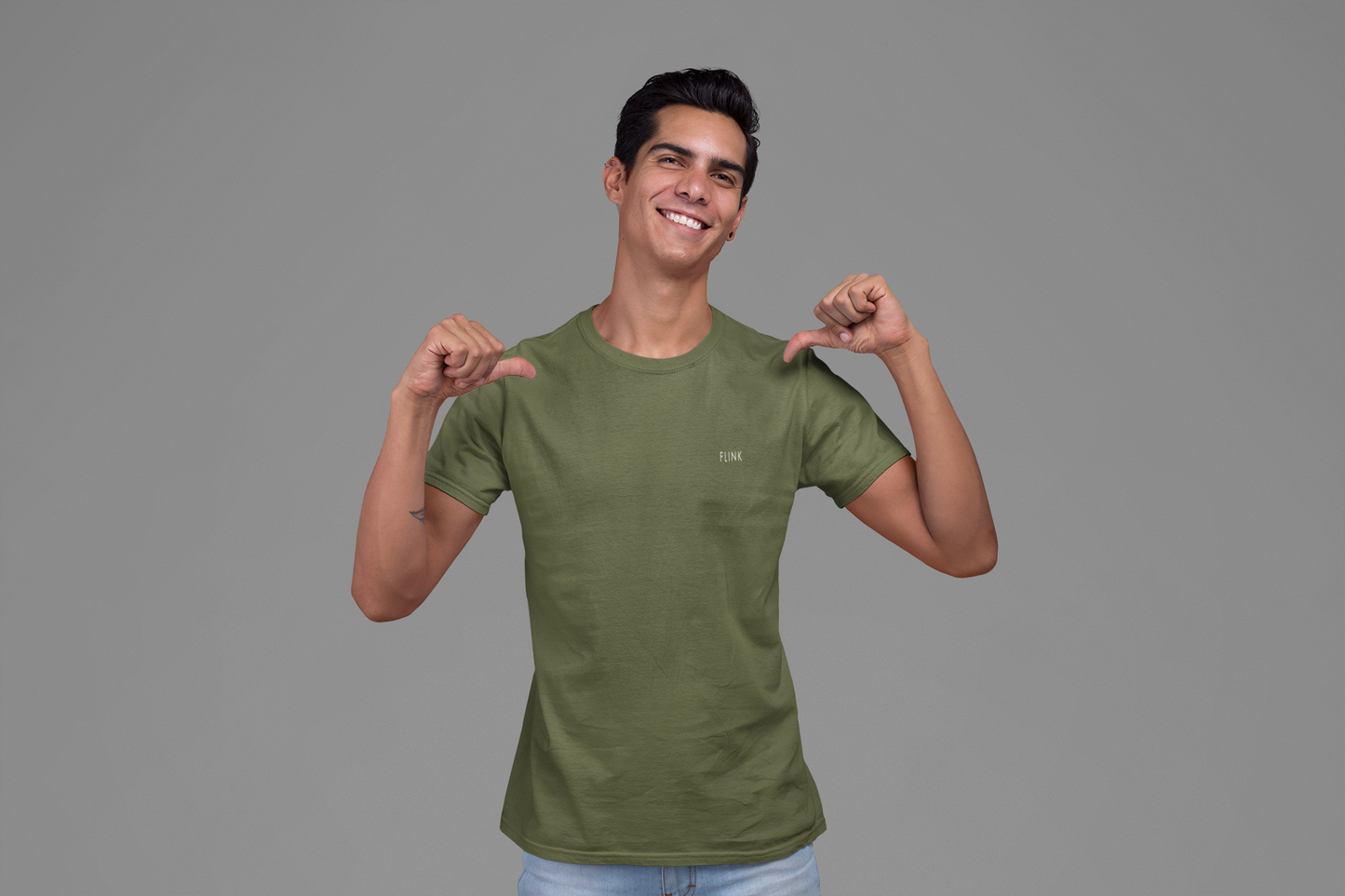 Flink Green Round Neck T-shirt For Men