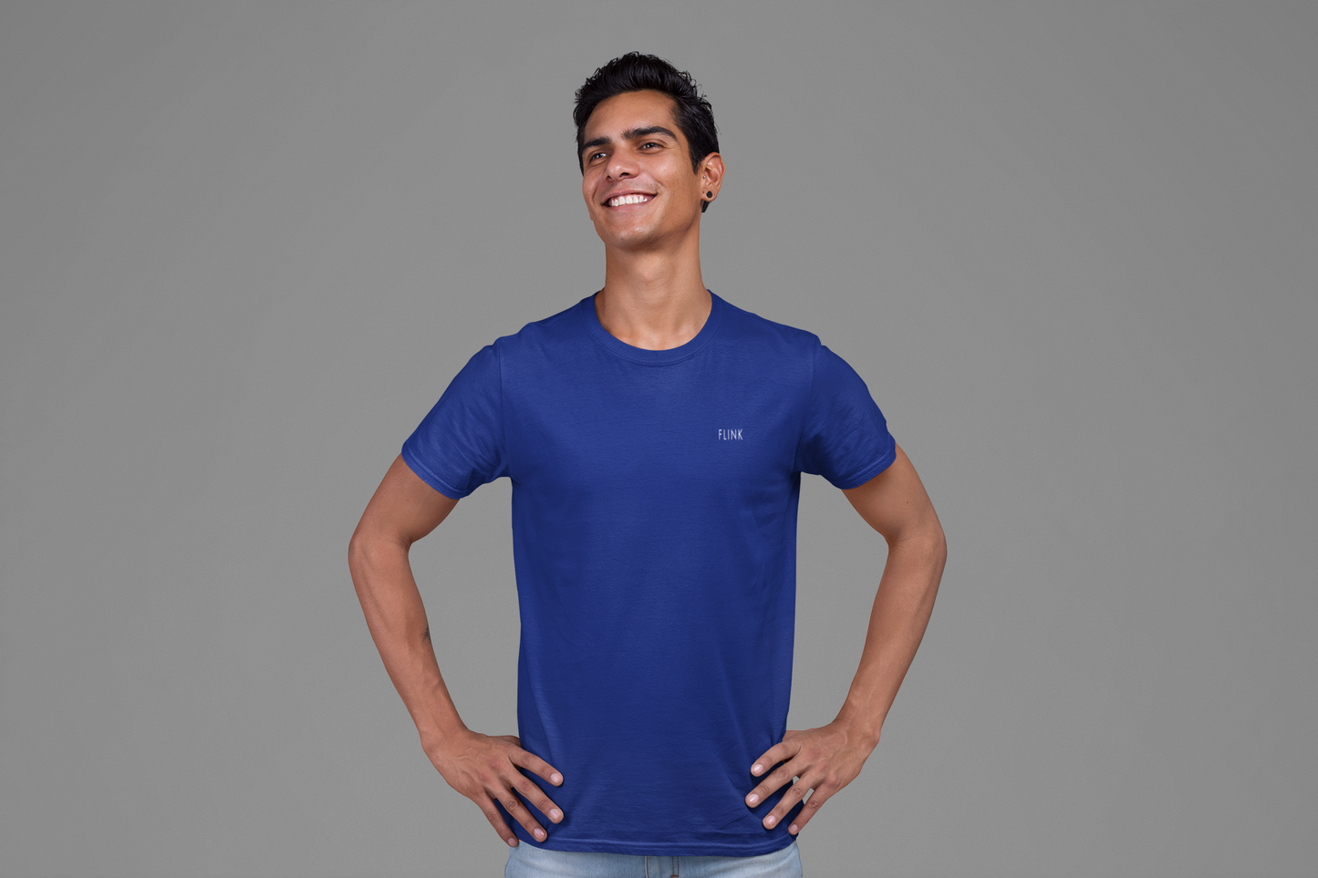 Flink Blue Round Neck T-shirt For Men