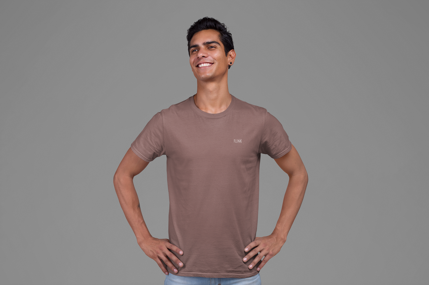 Flink Brown Round Neck T-shirt For Men