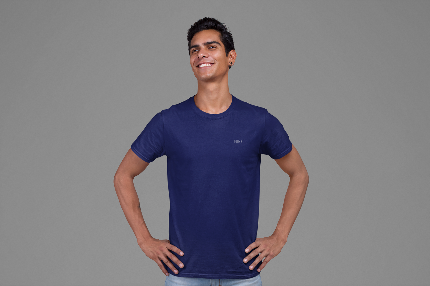 Flink Dark Blue Round Neck T-shirt For Men