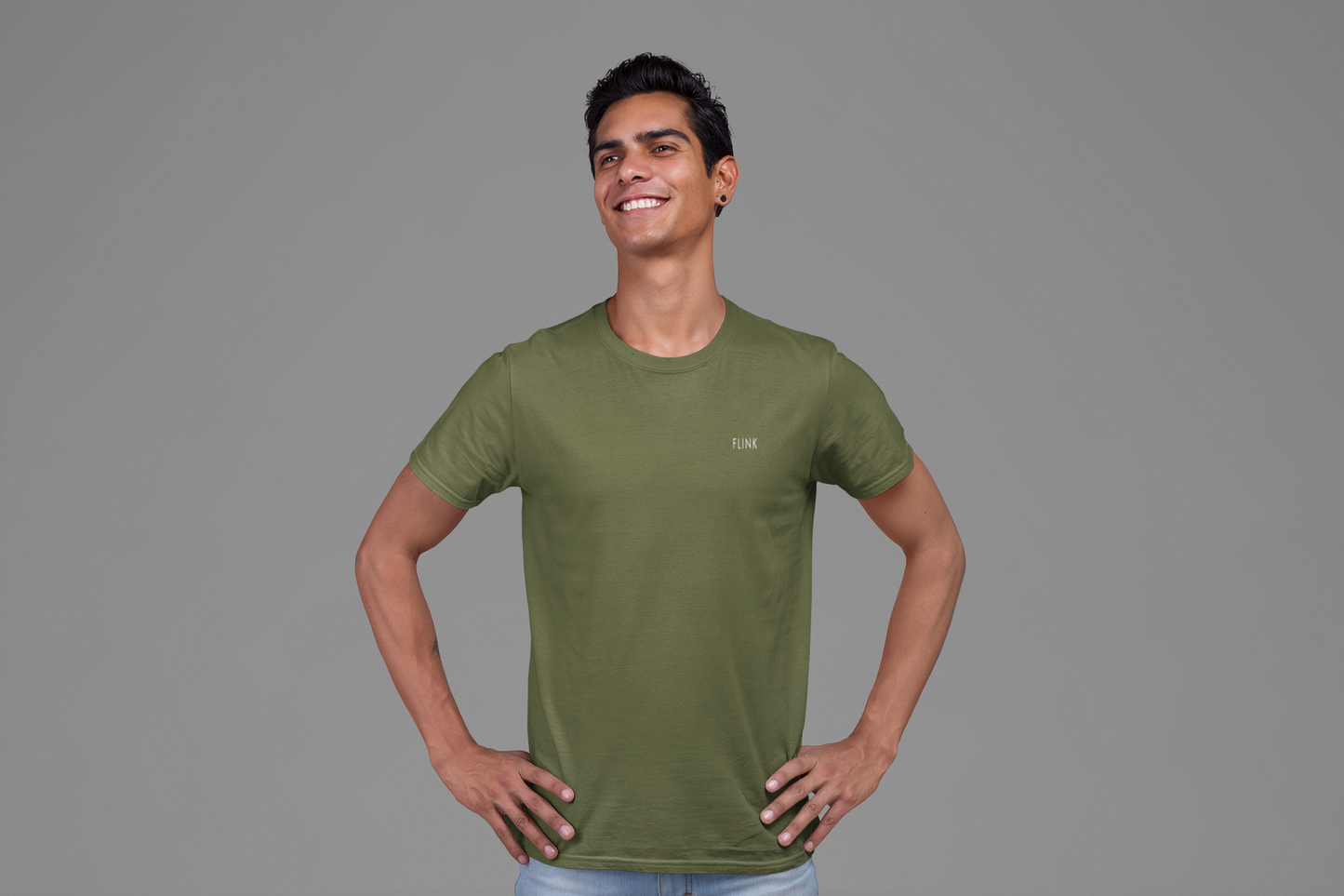 Flink Green Round Neck T-shirt For Men