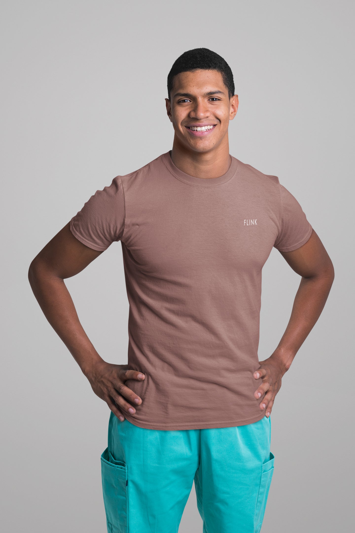 Flink Brown Round Neck T-shirt For Men