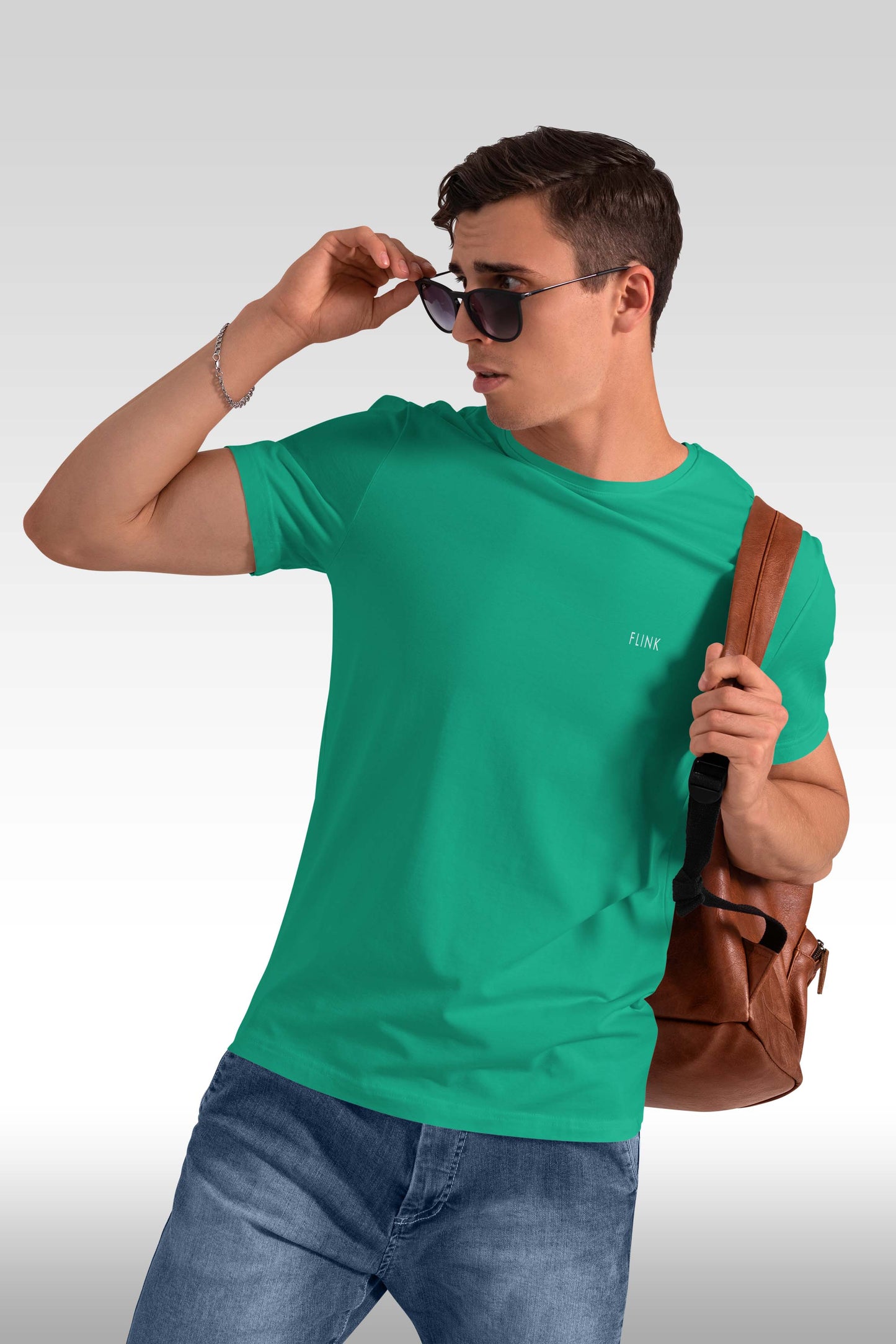 Flink Aqua Green Round Neck T-Shirt For Men