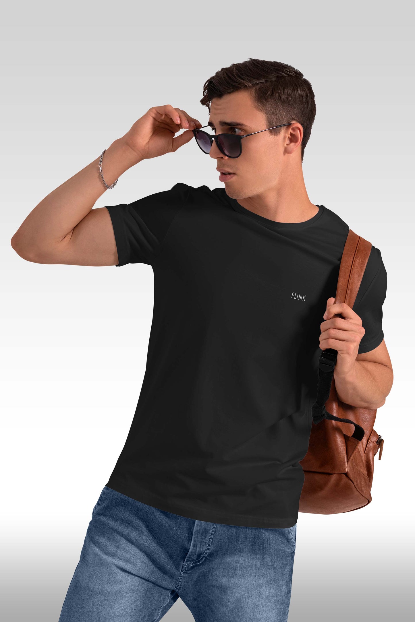 Flink Black Round Neck T-shirt For Men