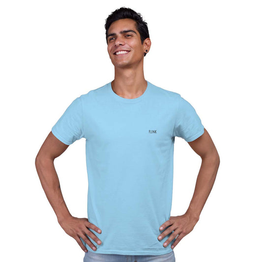 Flink Light Blue Round Neck T-shirt For Men