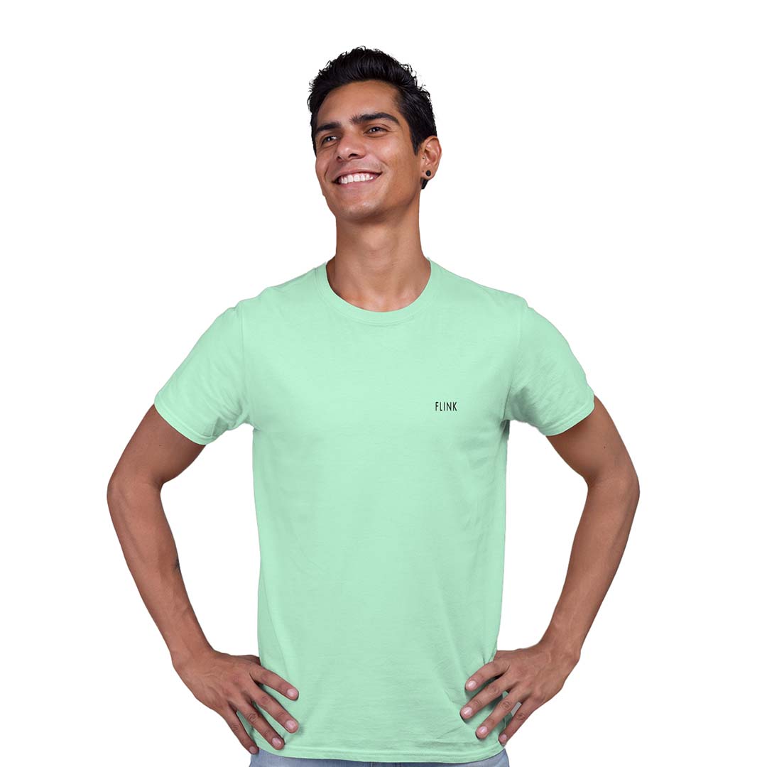 Flink Light Green Round Neck T-shirt For Men