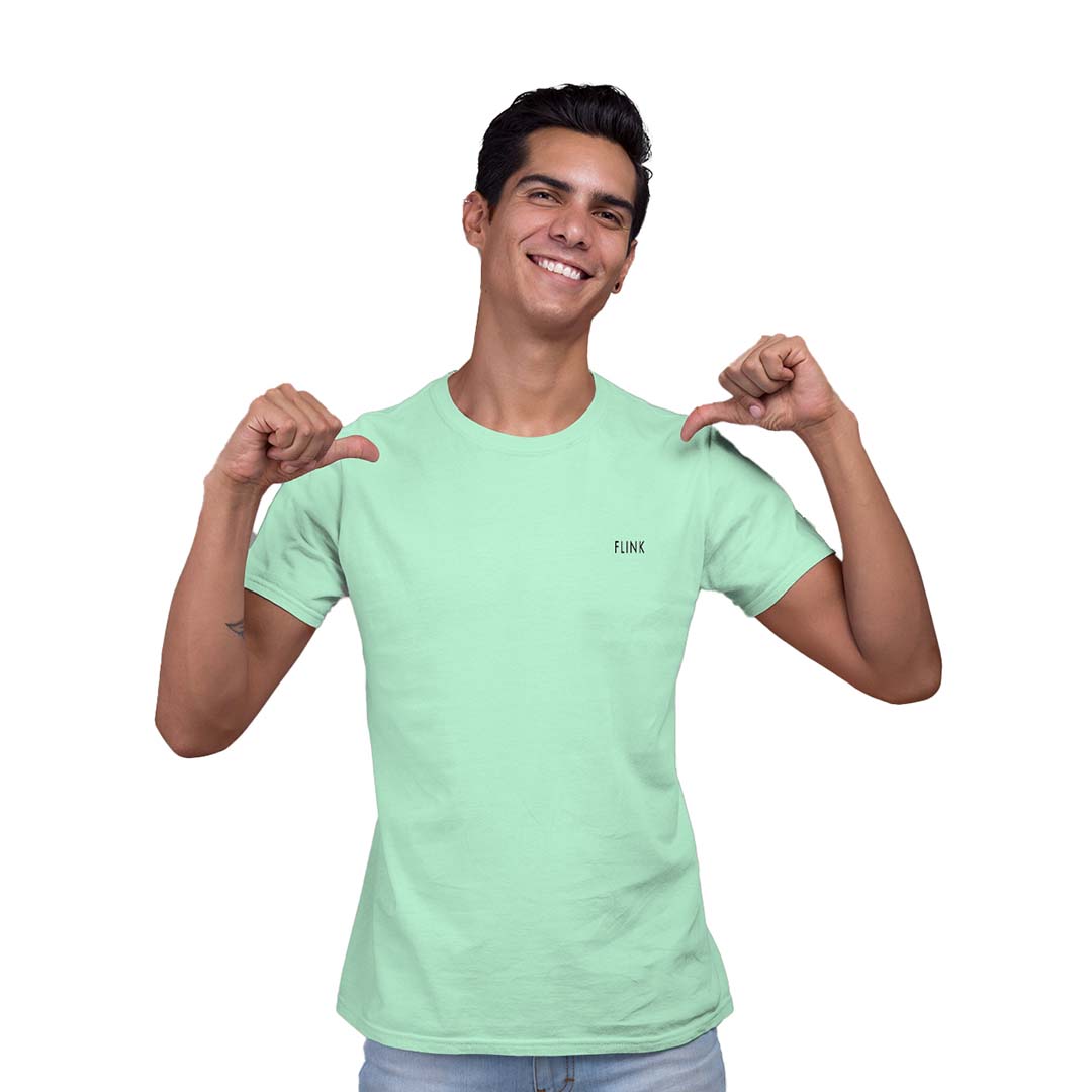 Flink Light Green Round Neck T-shirt For Men