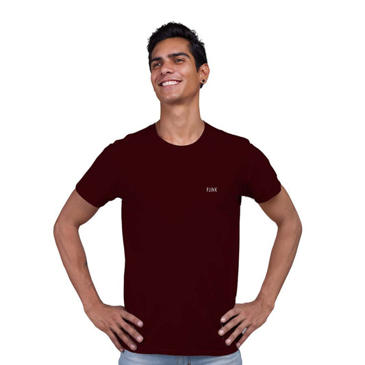 Flink Maroon Round Neck T-Shirt For Mens