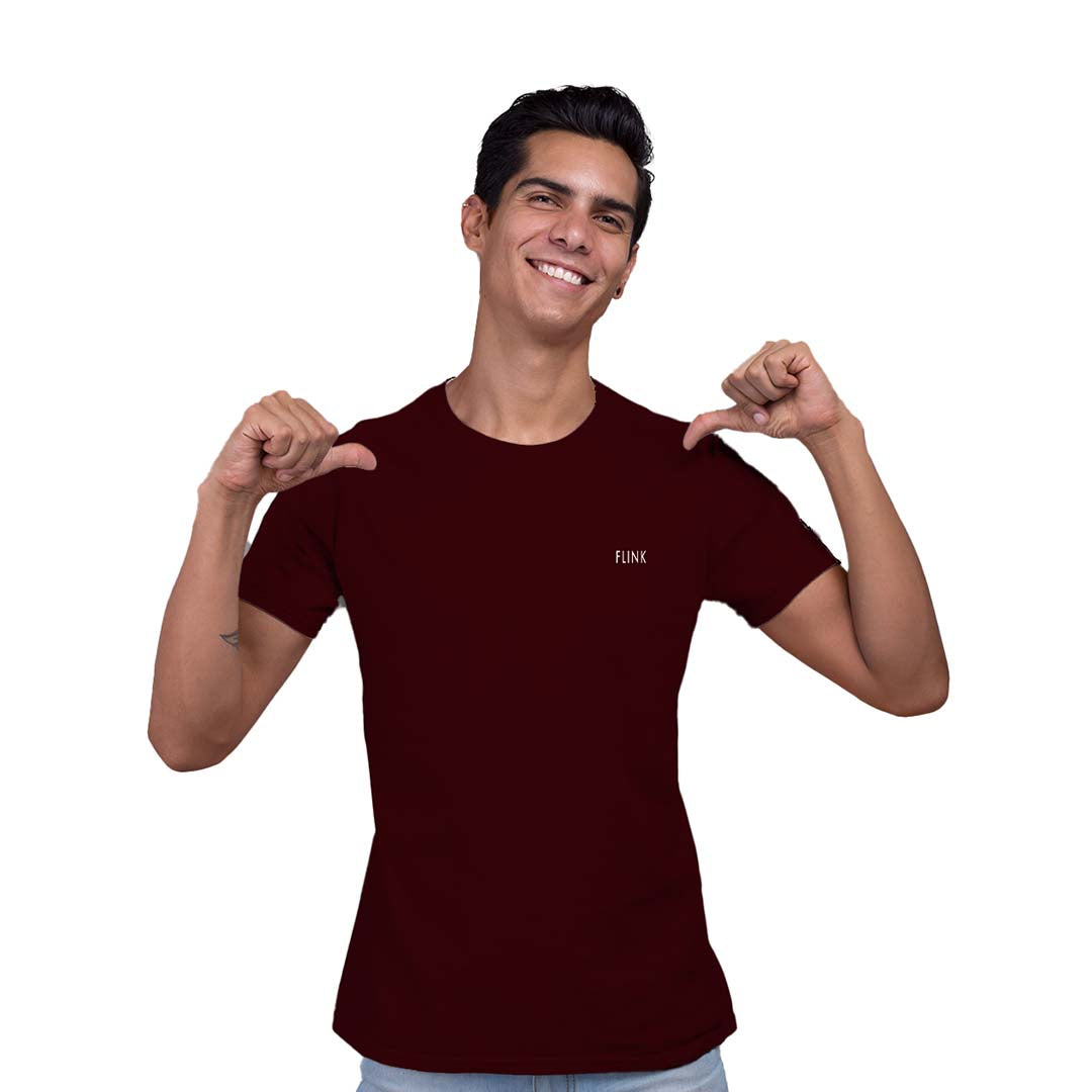 Flink Maroon Round Neck T-Shirt For Mens