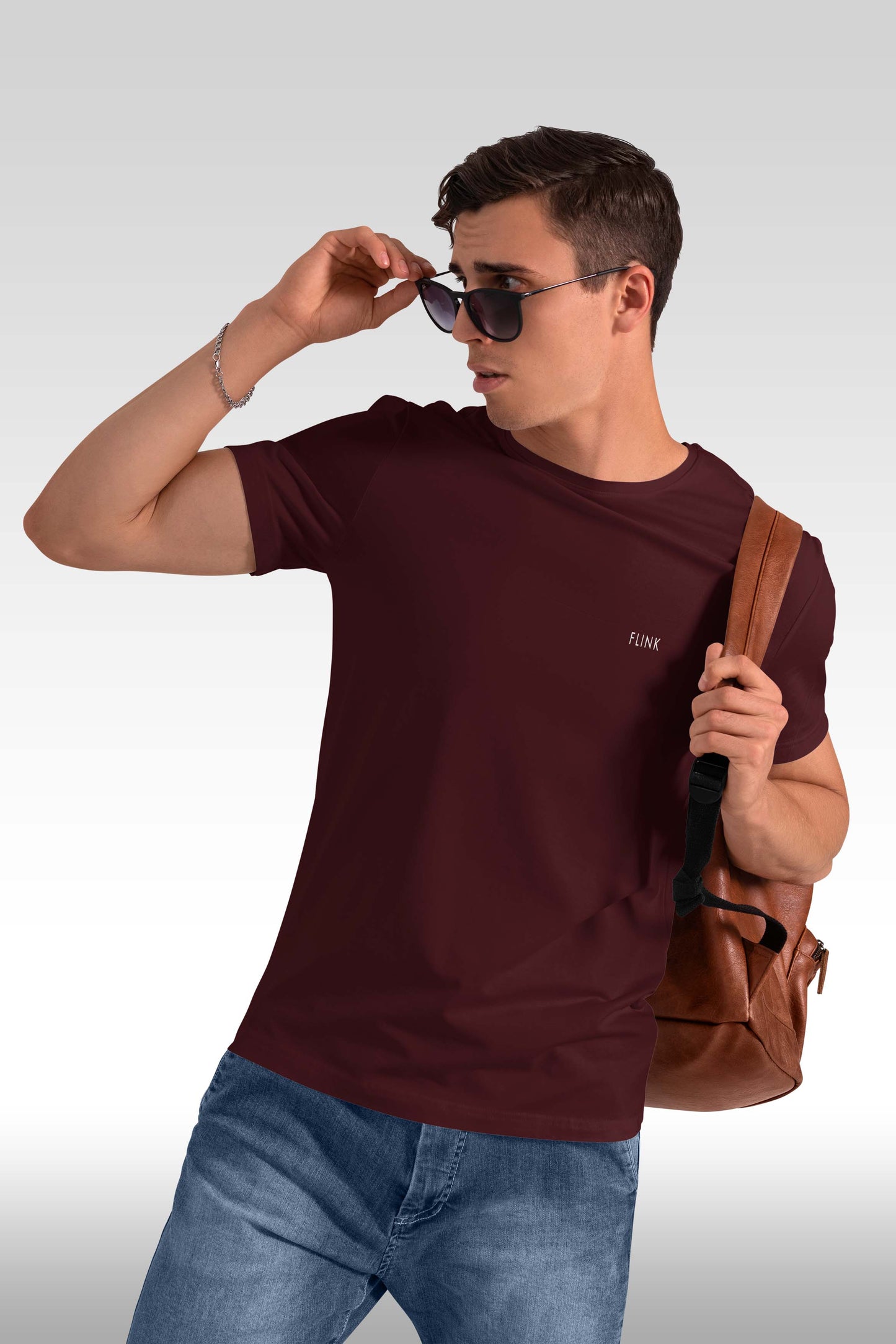 Flink Maroon Round Neck T-Shirt For Mens