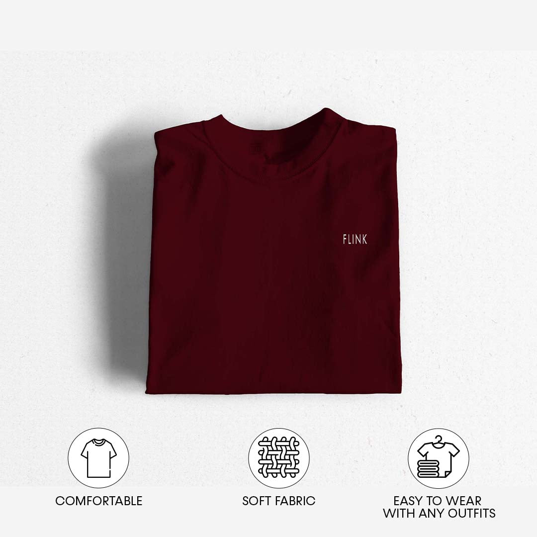 Flink Maroon Round Neck T-Shirt For Mens