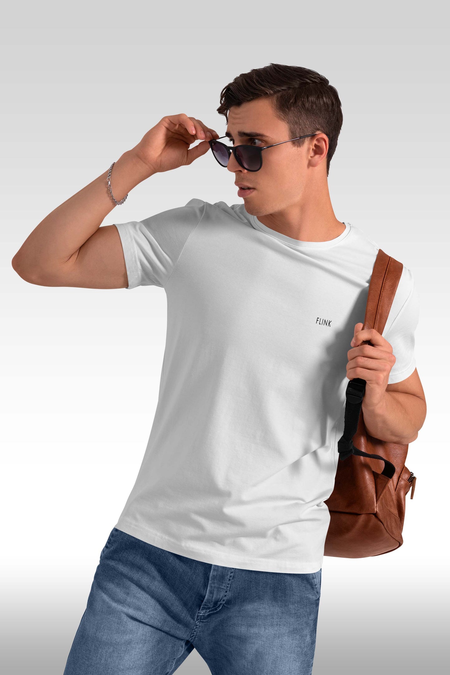 Flink White Round Neck T-shirt For Men