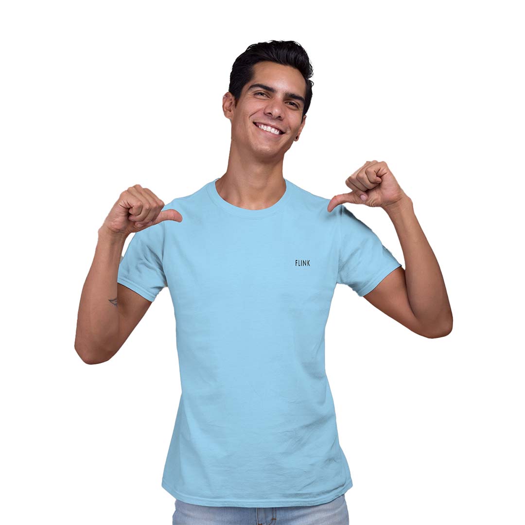 Flink Light Blue Round Neck T-shirt For Men